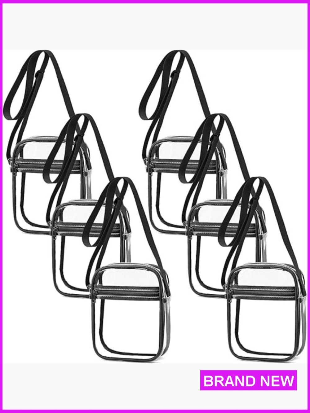 6 Pack Clear Stadium Approved Crossbody Bags PVC Purses with Adjustable Strap